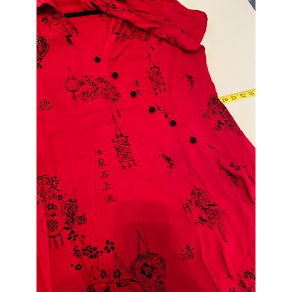 Soft Surroundings Red Tunic Blouse Wrap Black Asian Floral Pattern Large - Picture 6 of 10